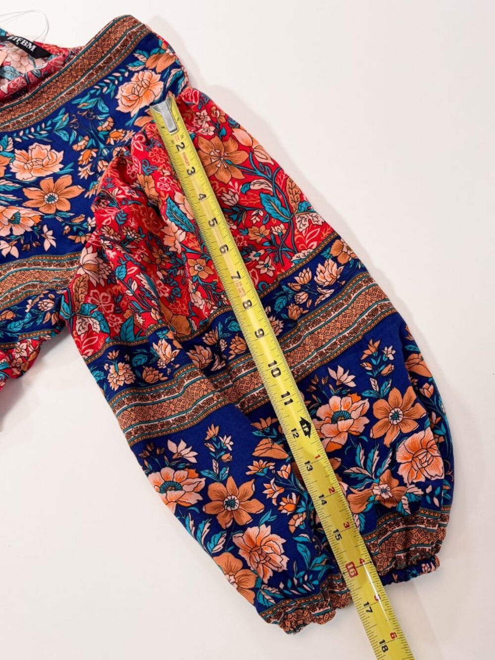 Boho Peasant Floral Mixed Pattern V-Neck Babydoll Mini Dress NWT Small Red Blue - Picture 9 of 12